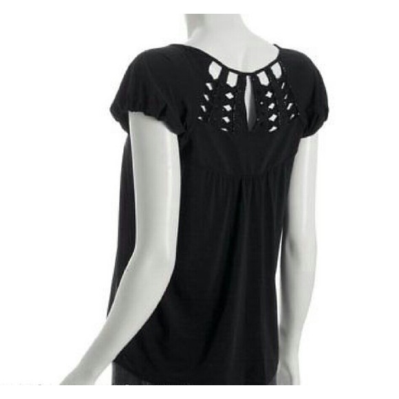 BCBGMAXAZRIA CUT OUT TOP JEWELED PUFF SLEEVE XS WOMENS X-SMALL - Picture 3 of 5